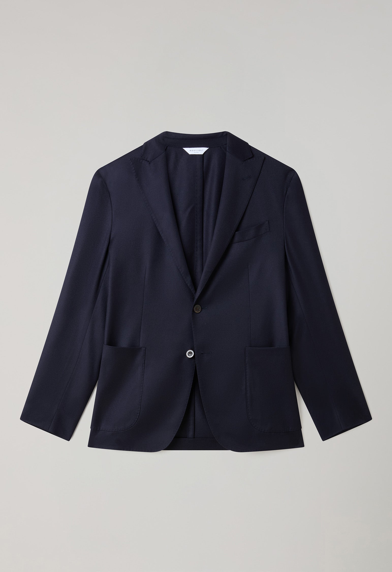 Dunkelblauer K-Jacket-Anzug aus 14-Mikron-Wolle und Seide
