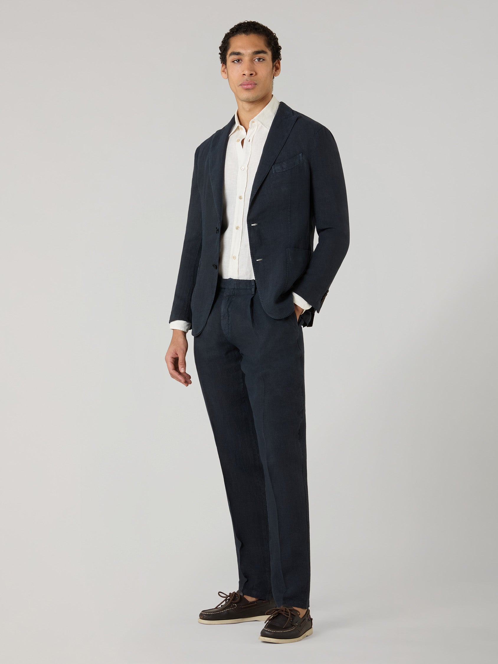 Blue Garment Dyed Linen K-Suit