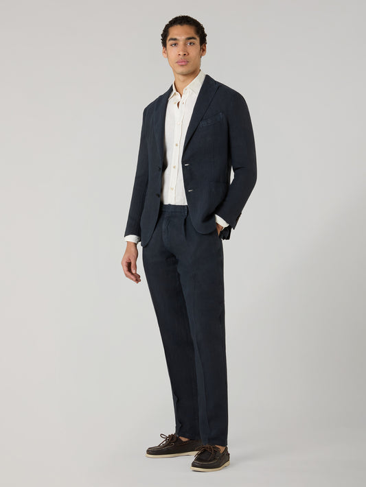 Blue Garment Dyed Linen K-Suit