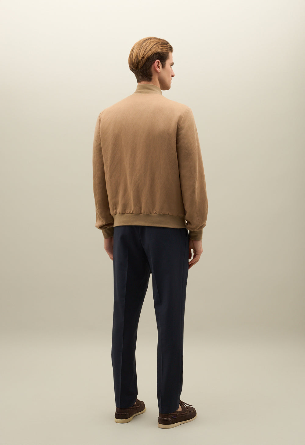 Bomber in lino e tencel satin beige scuro