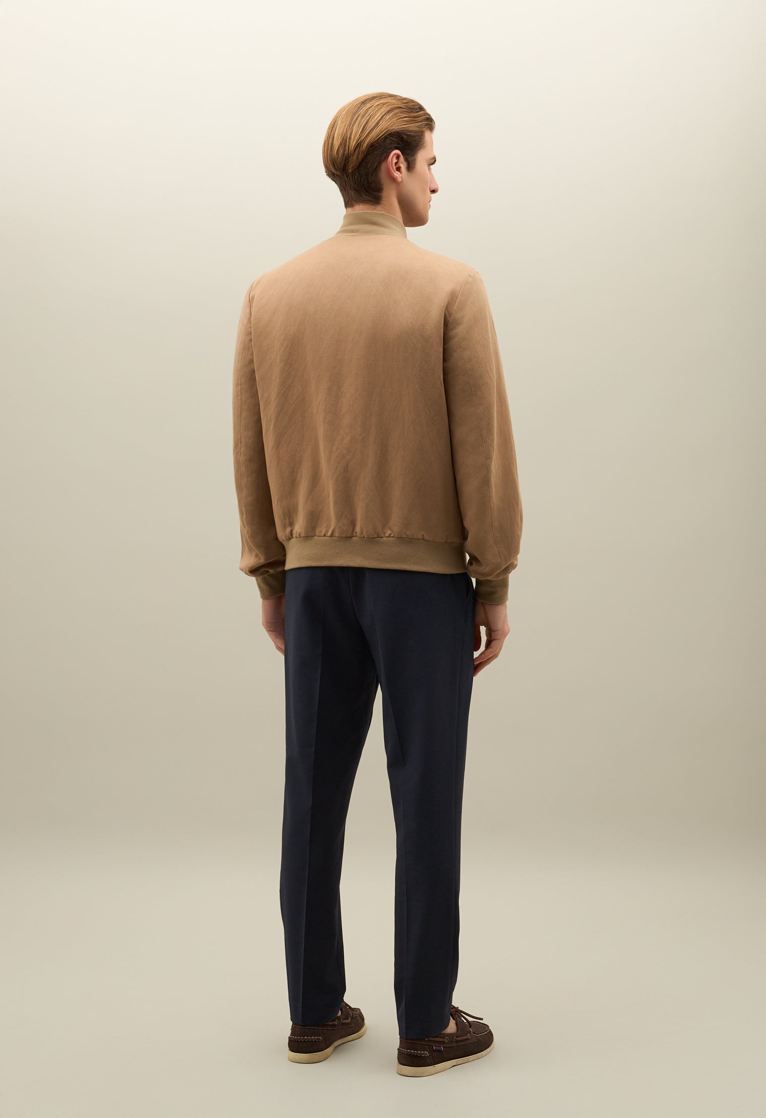Bomber in lino e tencel satin beige scuro