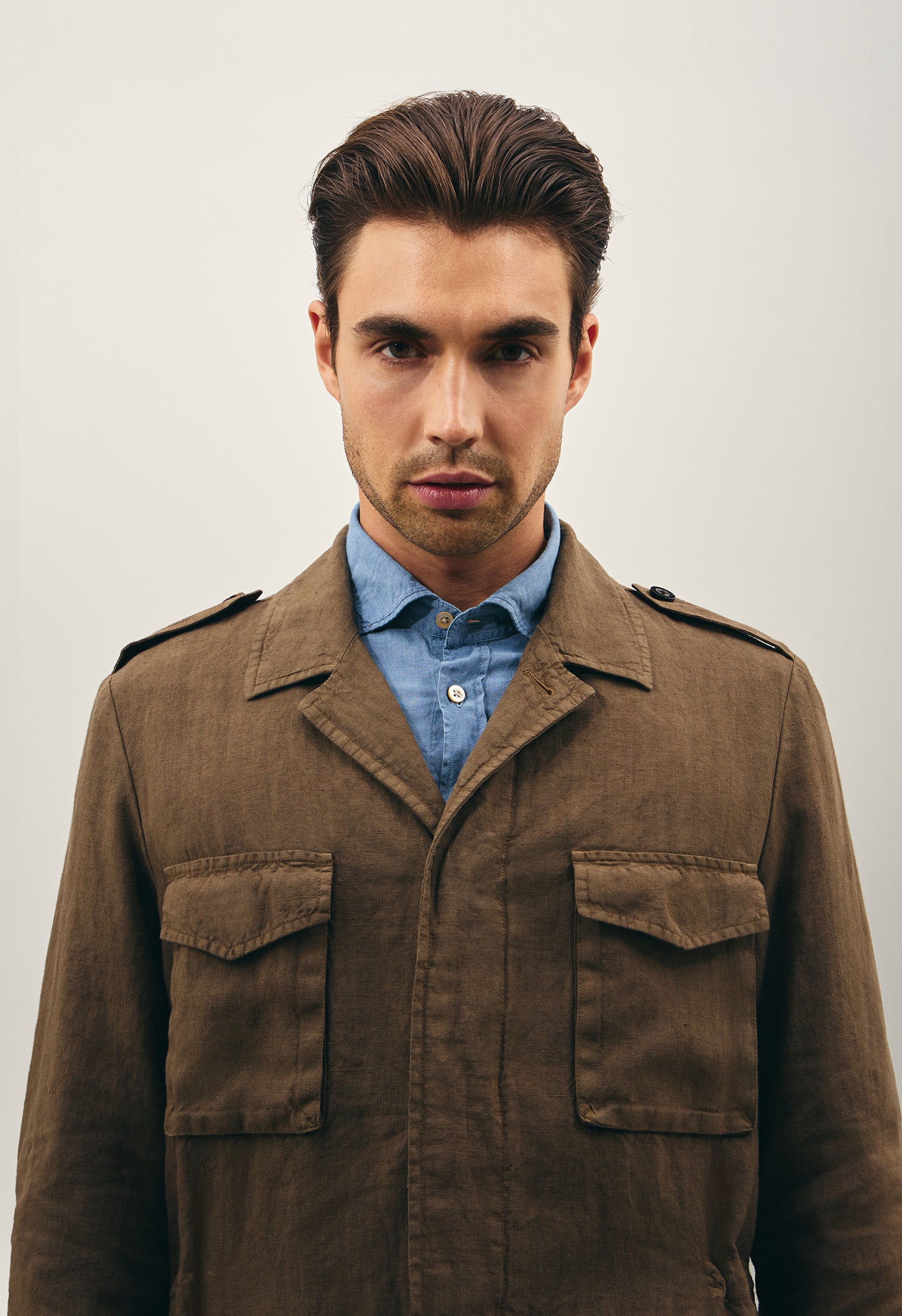 Brown Garment-dyed Linen Field Jacket