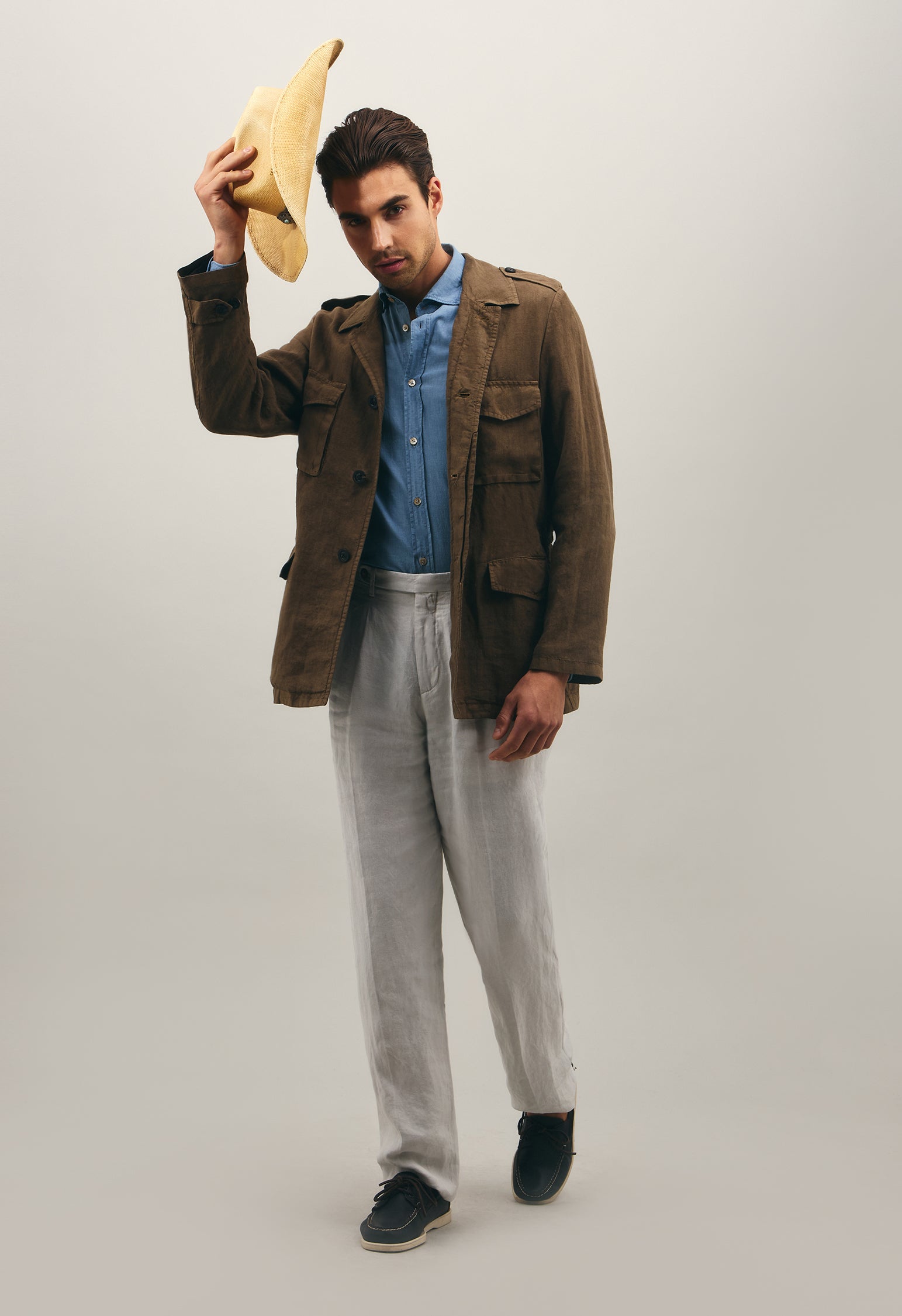 Brown Garment-dyed Linen Field Jacket