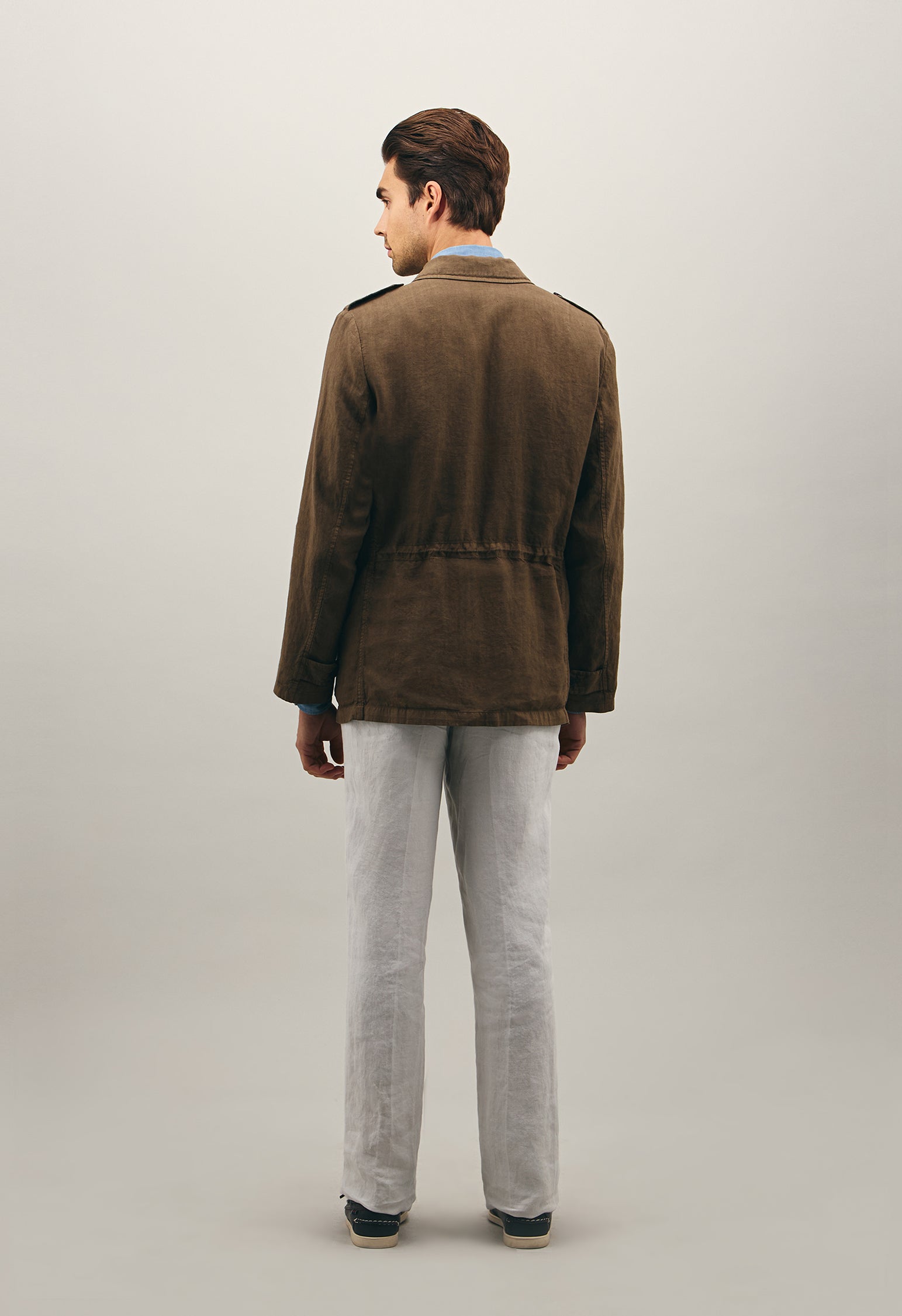 Brown Garment-dyed Linen Field Jacket