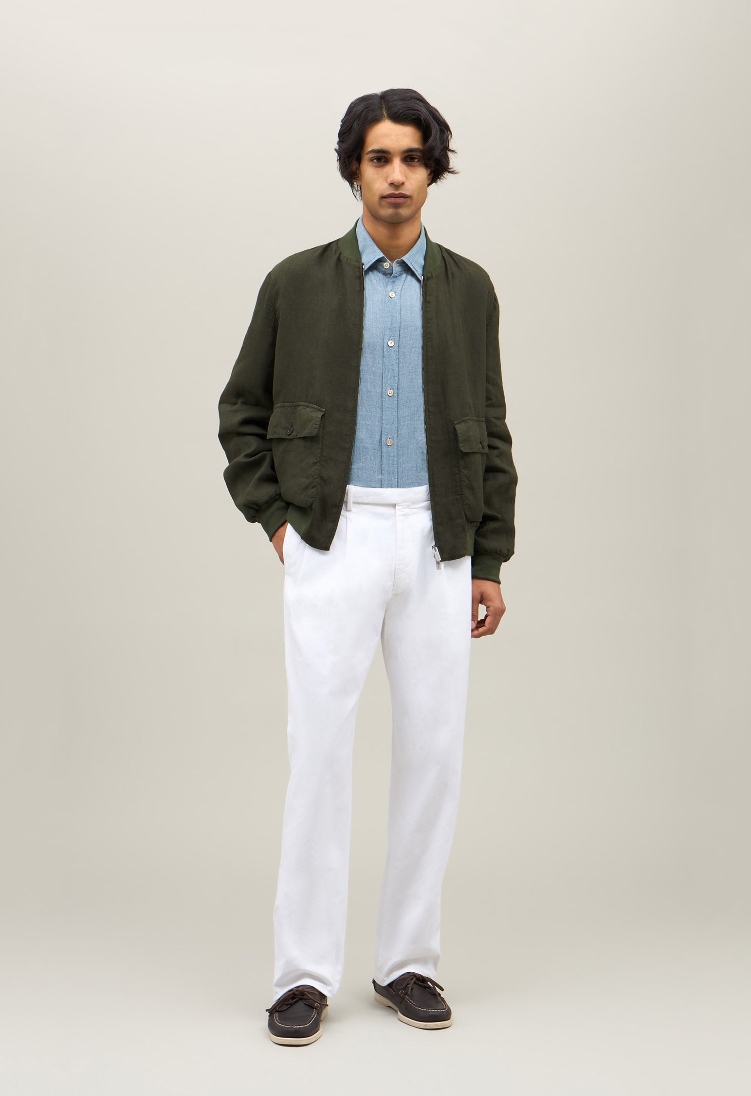 Green Linen Bomber