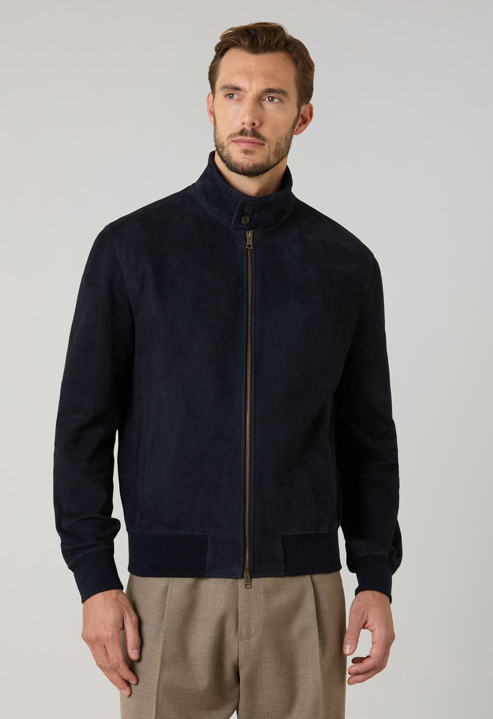 Bomber in suede blu