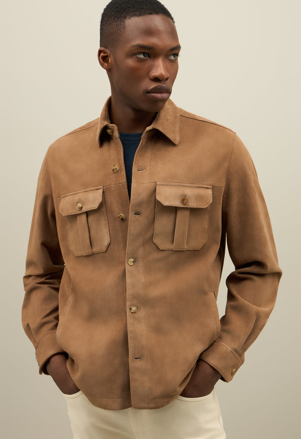 Dark Beige Suede Overshirt