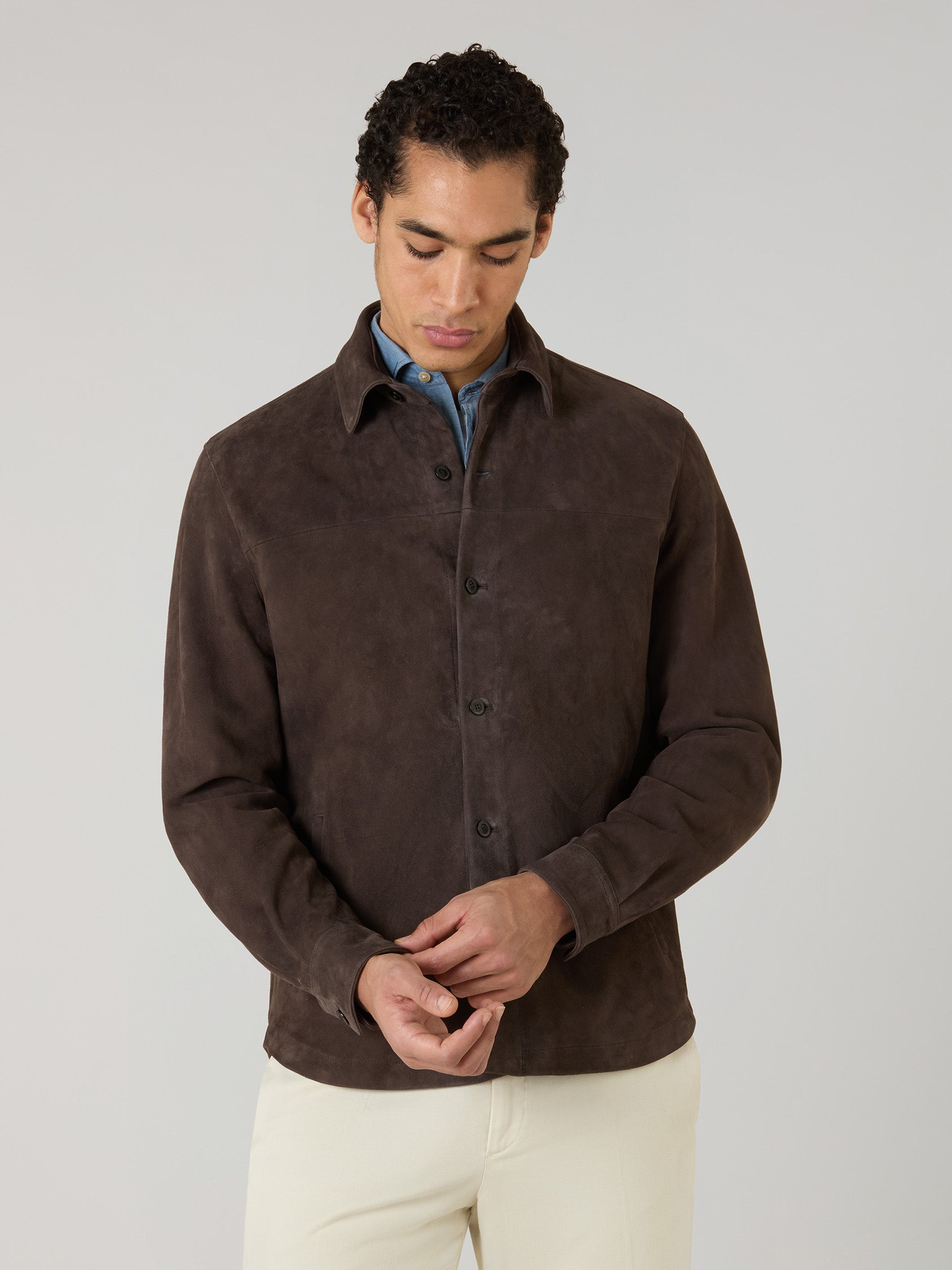 Overshirt in suede marrone