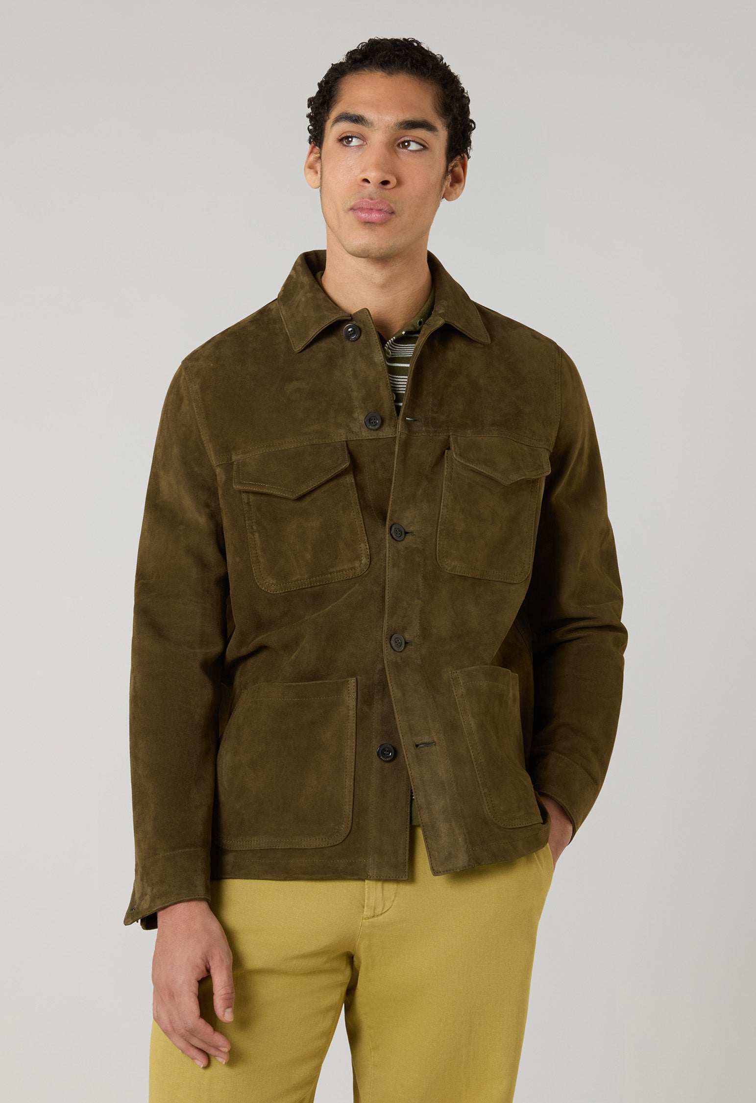 Giacca Workwear in suede khaki scuro