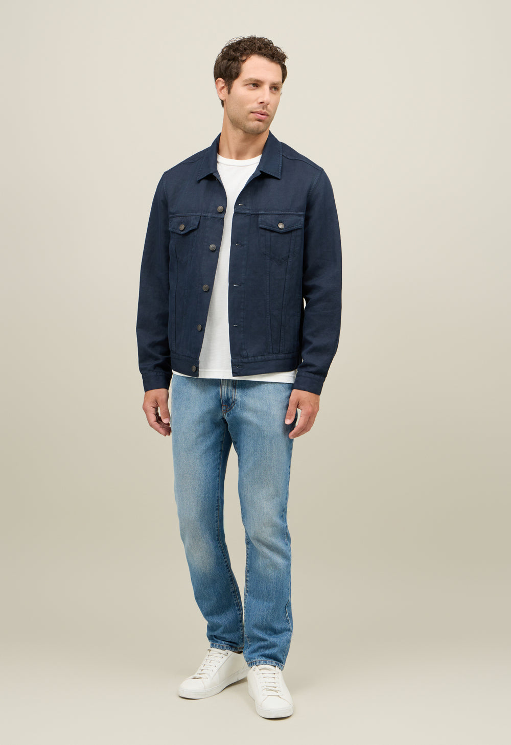 Blue Garment Dyed Cotton Biker Jacket