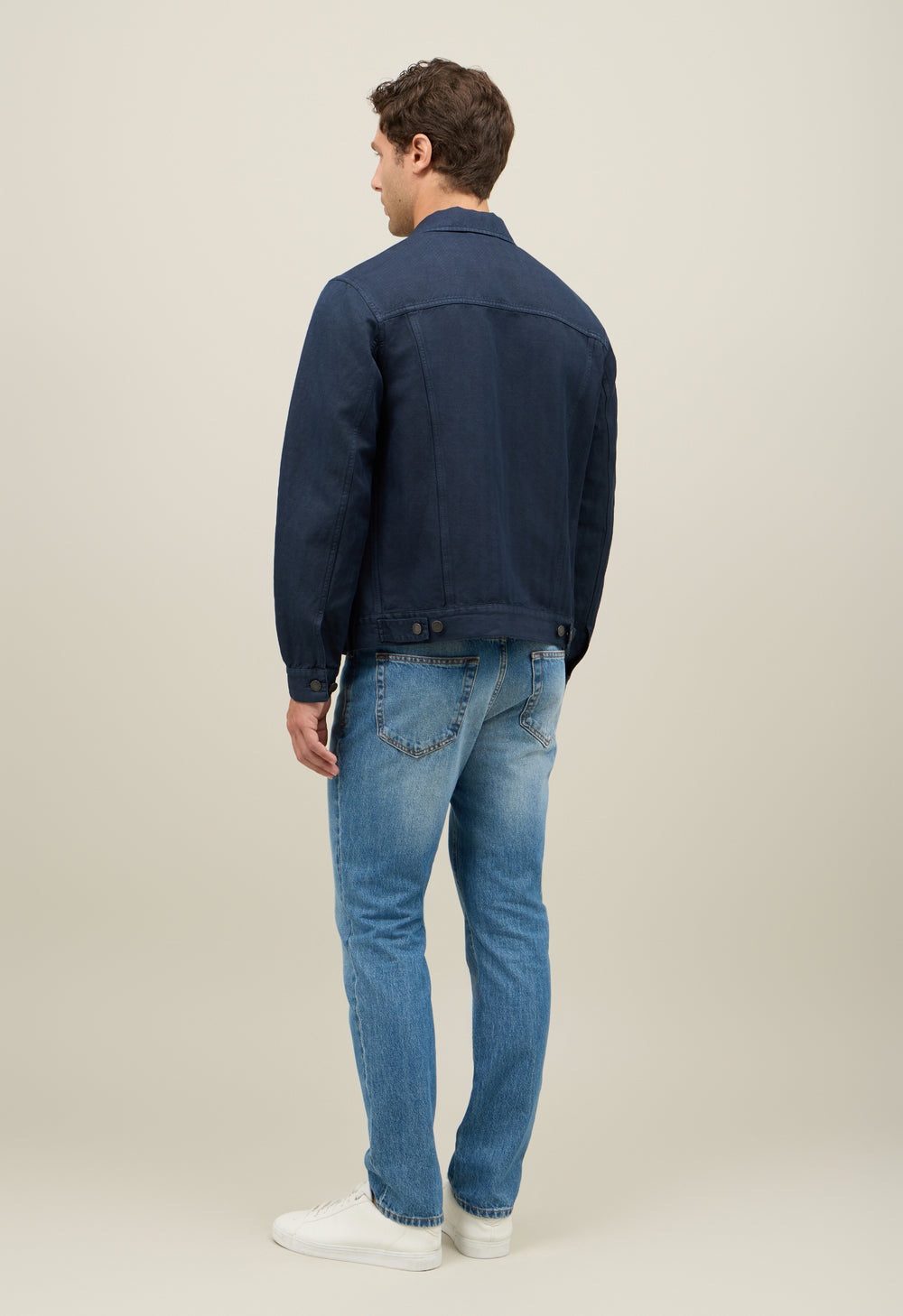 Blue Garment Dyed Cotton Biker Jacket