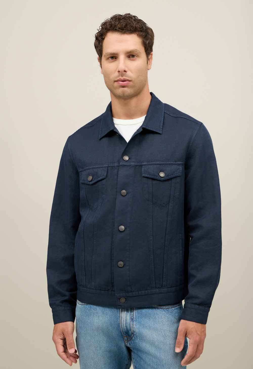 Blue Garment Dyed Cotton Biker Jacket