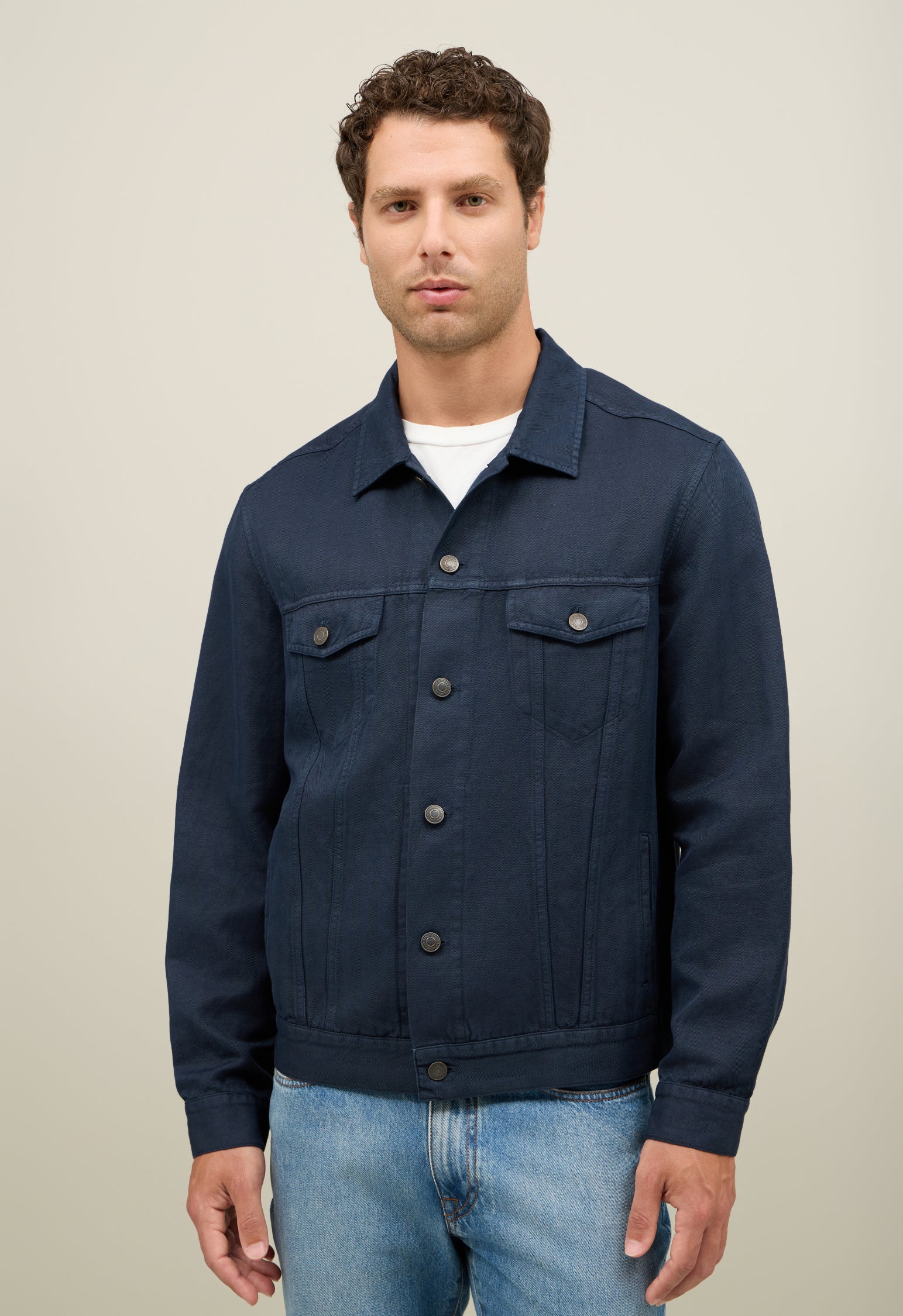 Blue Garment Dyed Cotton Biker Jacket