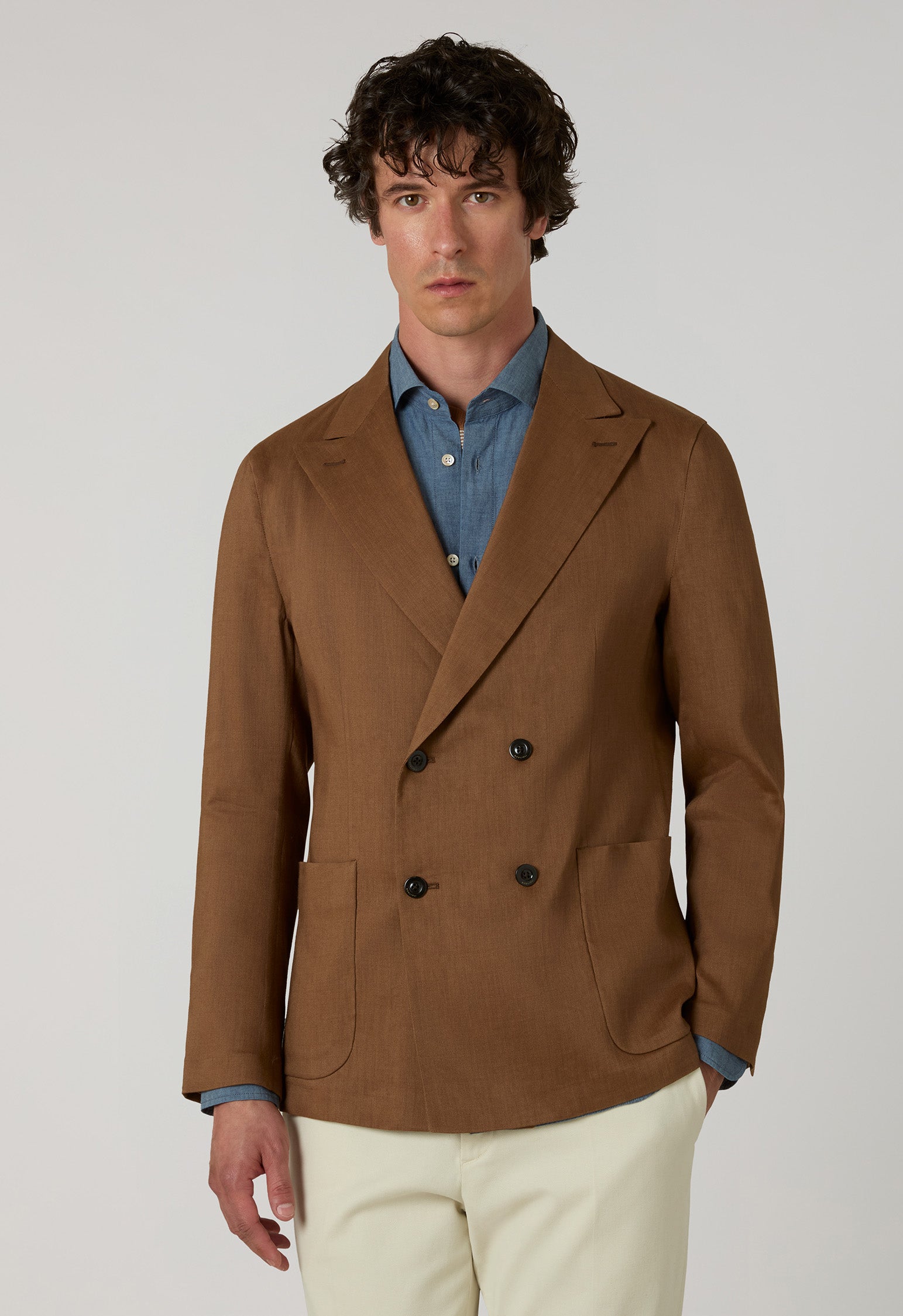 Giacca Sartoria doppiopetto in lino e mohair marrone