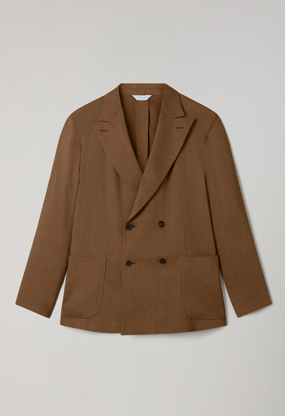 Braune doppelreihige Sartoria-Jacke aus Leinen und Mohair