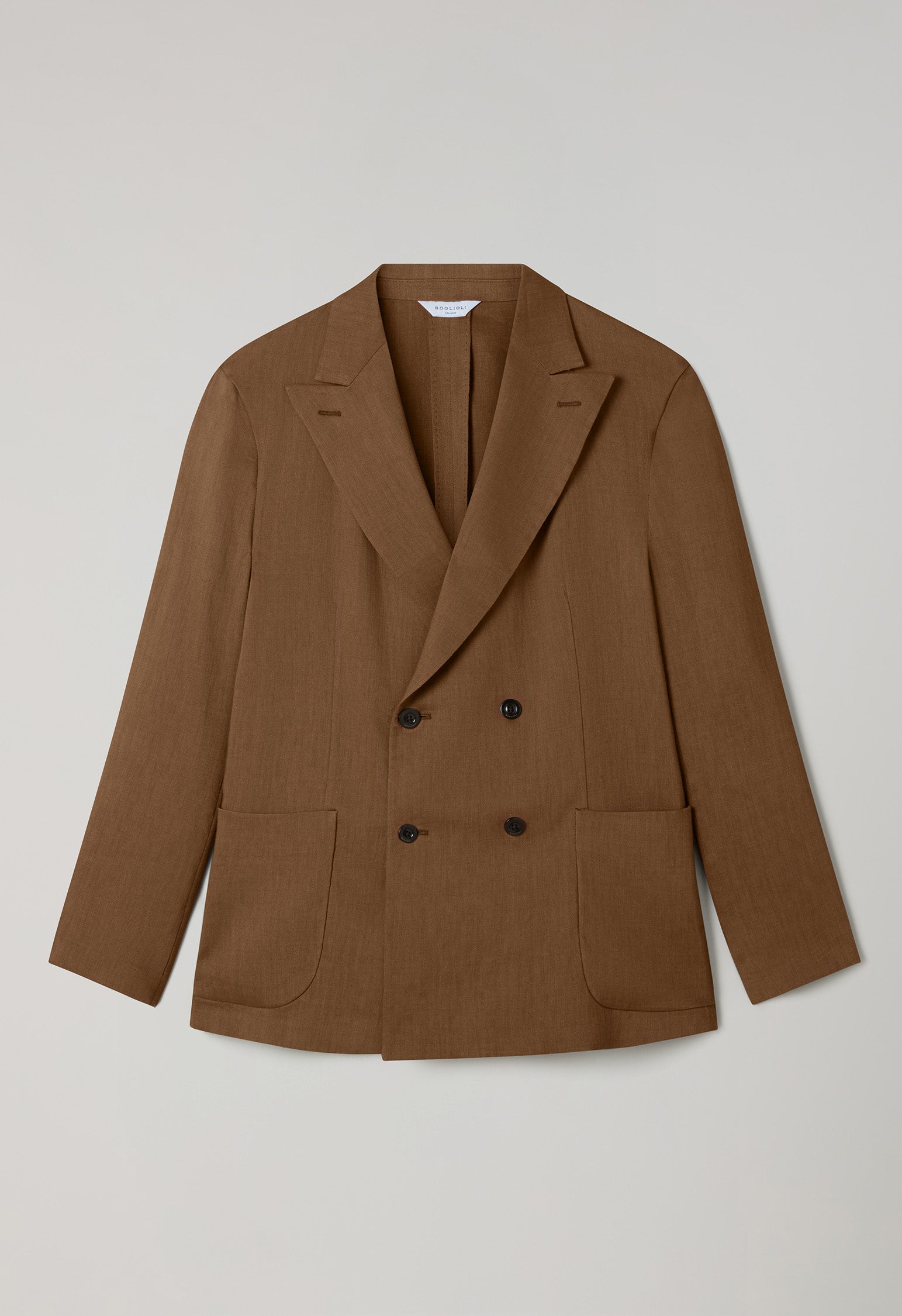 Braune doppelreihige Sartoria-Jacke aus Leinen und Mohair