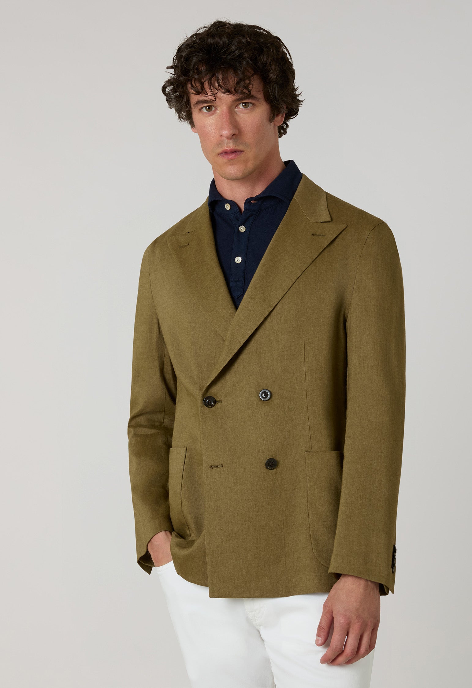 Giacca Sartoria doppiopetto in lino e mohair verde
