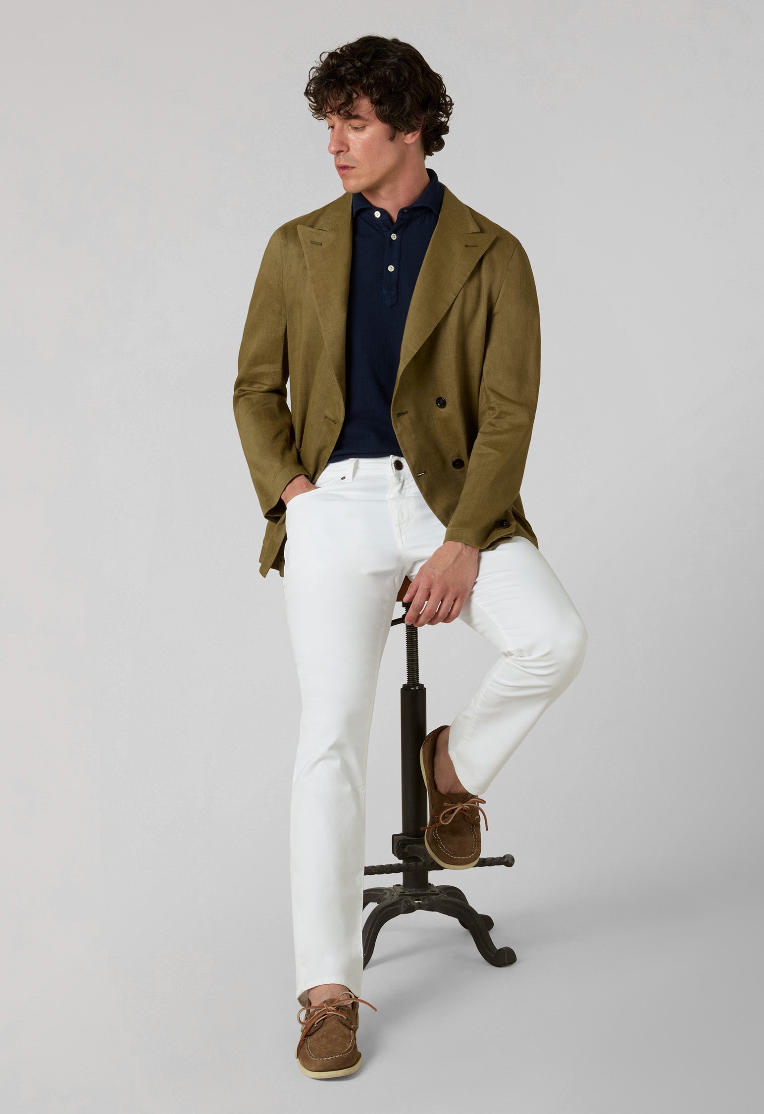 Giacca Sartoria doppiopetto in lino e mohair verde