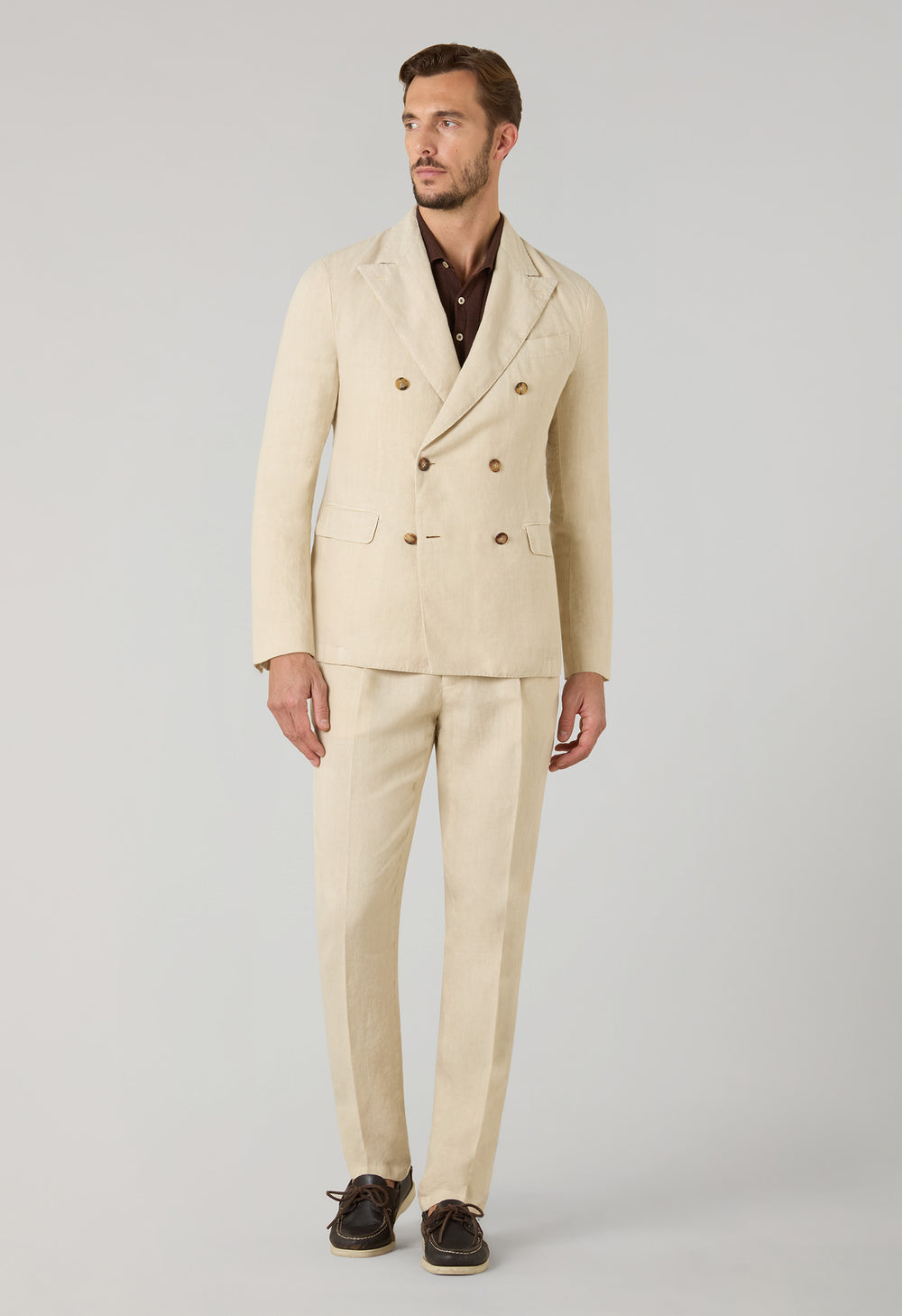 Beige Garment Dyed Linen Double-Breasted Dover Suit