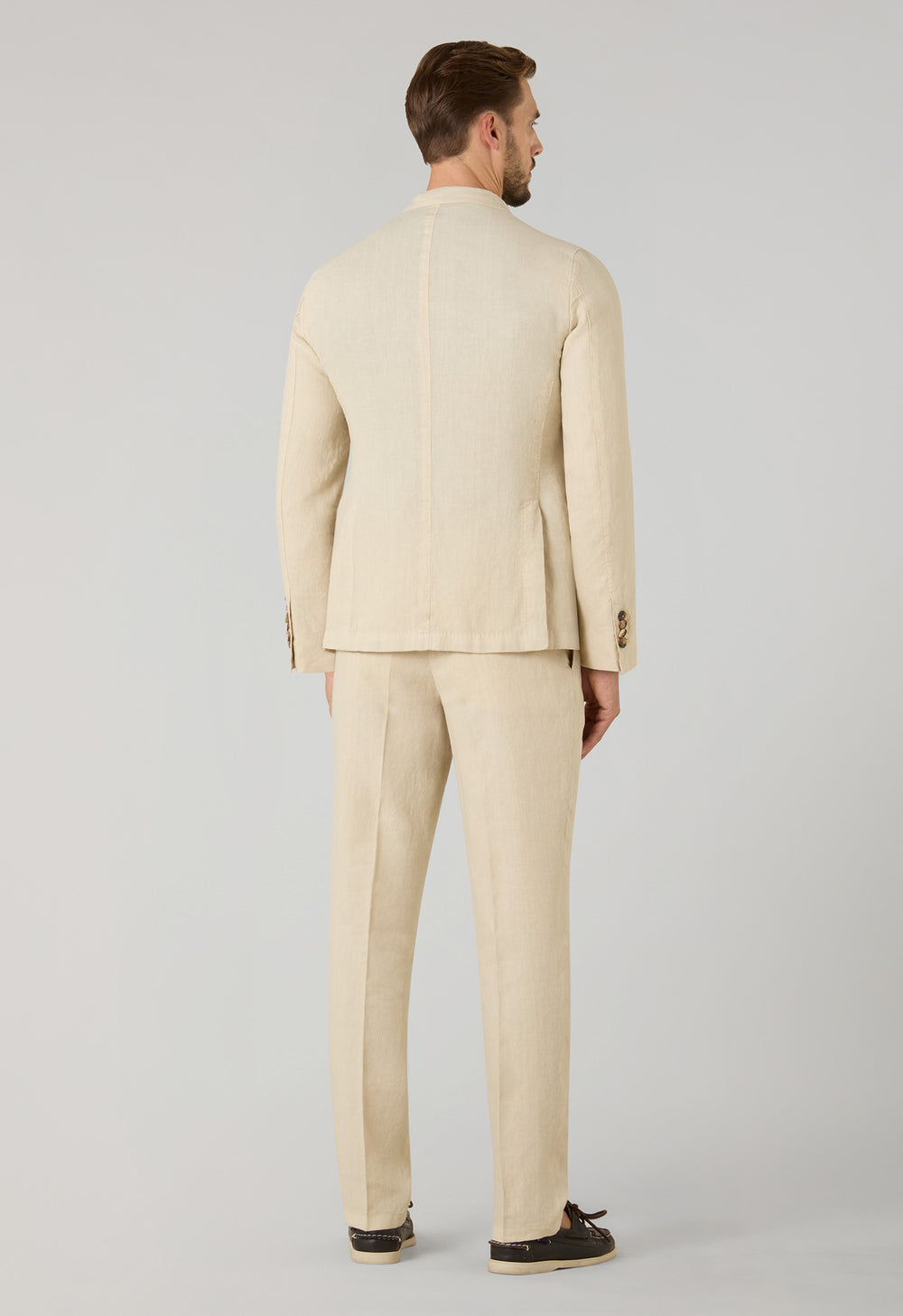 Beige Garment Dyed Linen Double-Breasted Dover Suit