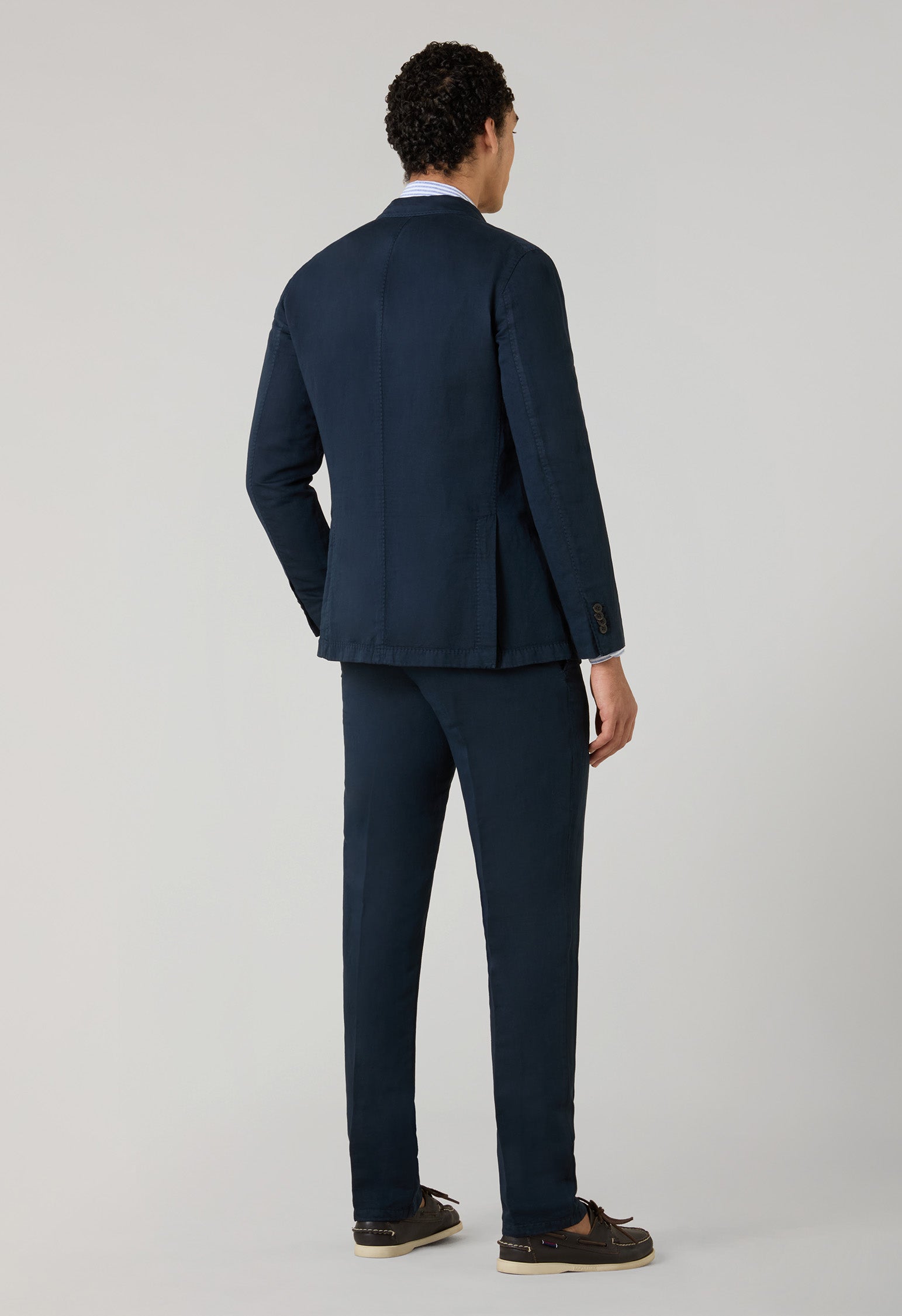 Blue Garment Dyed Cotton Linen Satin Double-Breasted Dover Suit