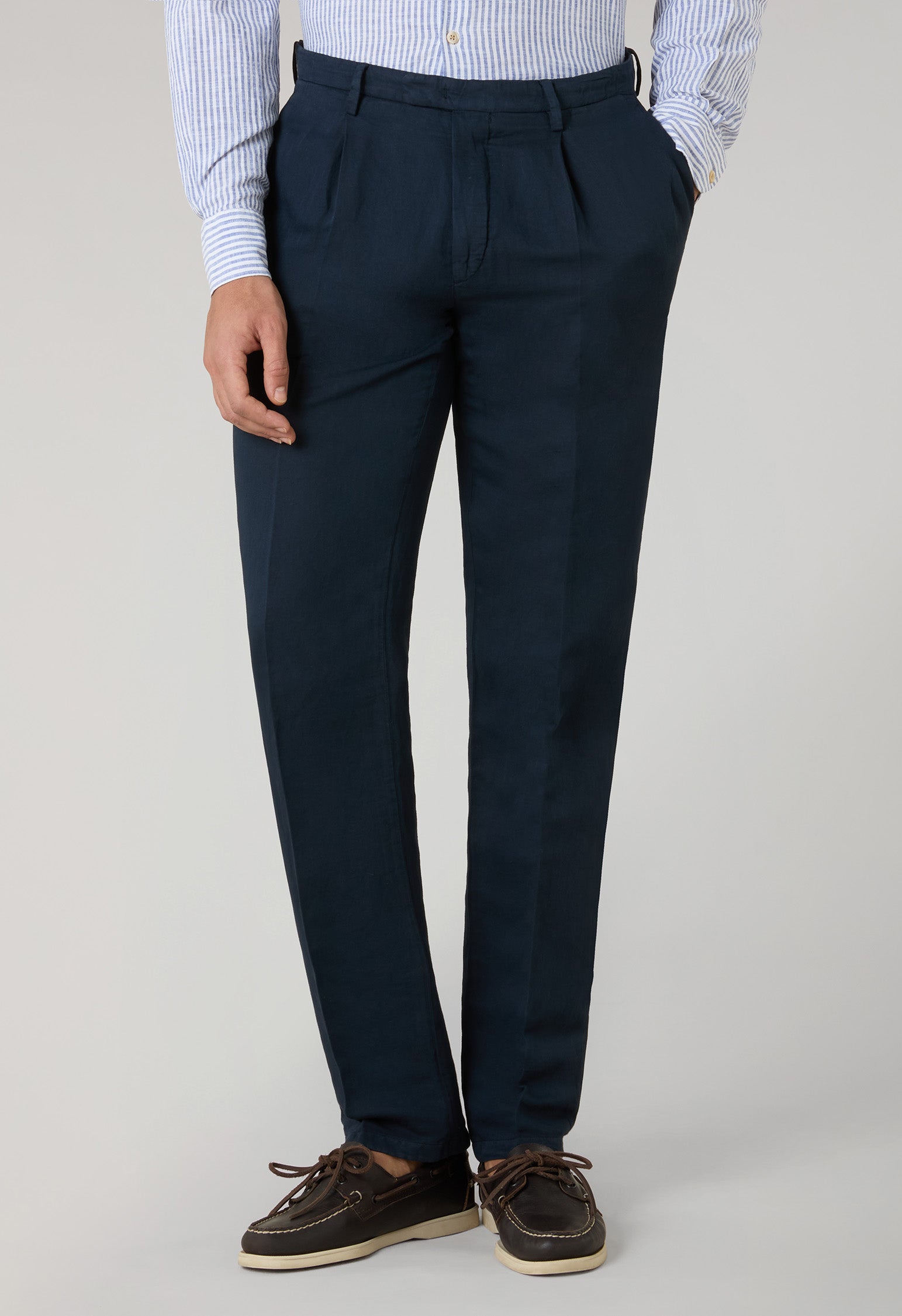 Blue Garment Dyed Cotton Linen Satin Double-Breasted Dover Suit