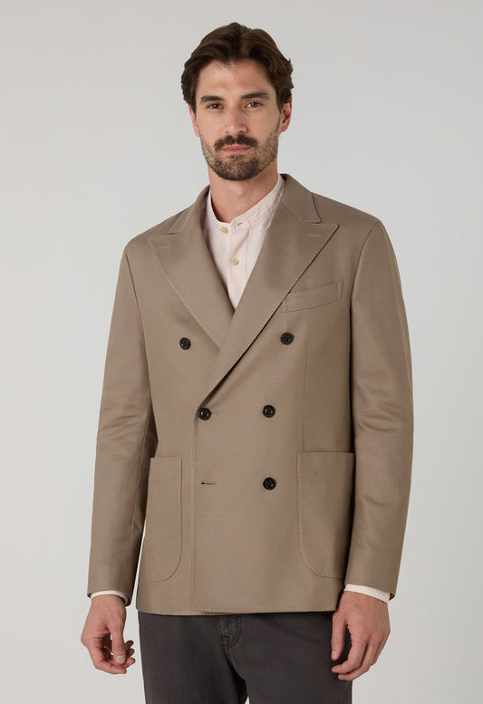 Beige Cotton Jersey Double-Breasted Dover Jacket