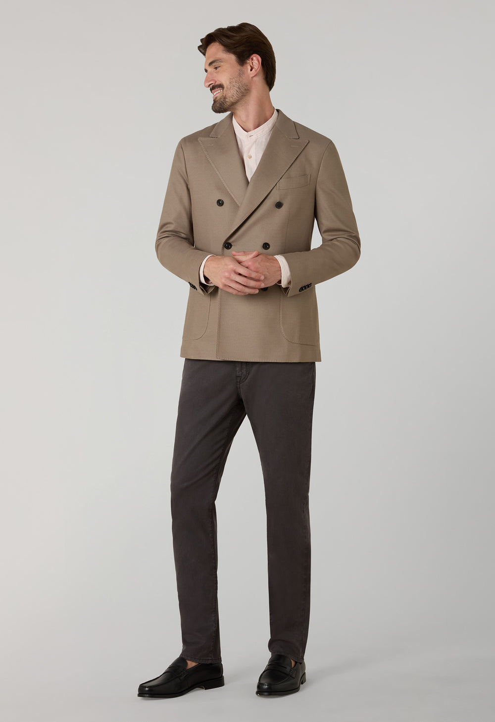 Beige Cotton Jersey Double-Breasted Dover Jacket