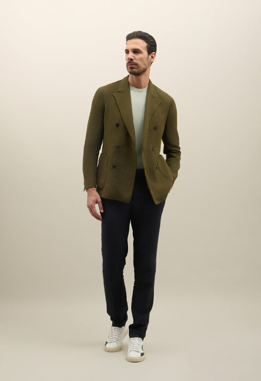 Green Garment Dyed Linen Double-Breasted Dover Jacket
