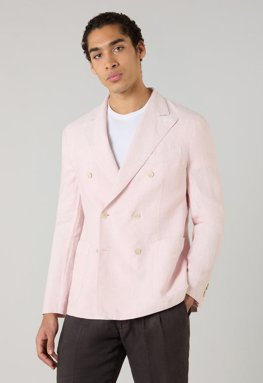 Pastel Pink Garment Dyed Linen Double-Breasted Dover Jacket
