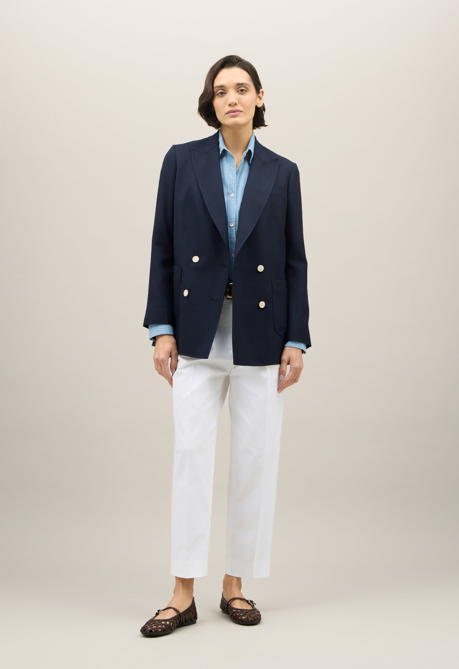 Blauer Blazer Maia aus leichter Wolle mit Wabenstruktur