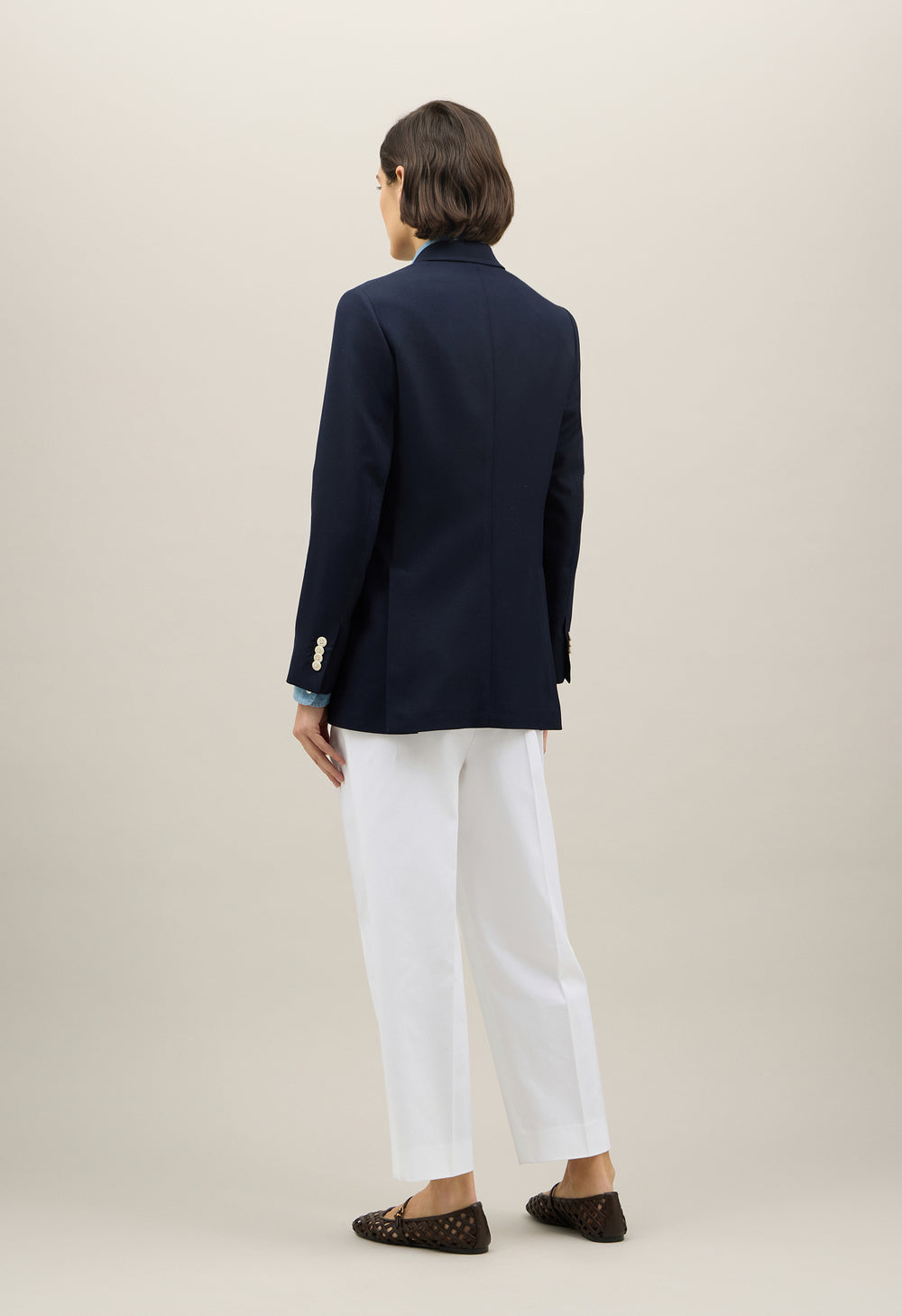 Blauer Blazer Maia aus leichter Wolle mit Wabenstruktur