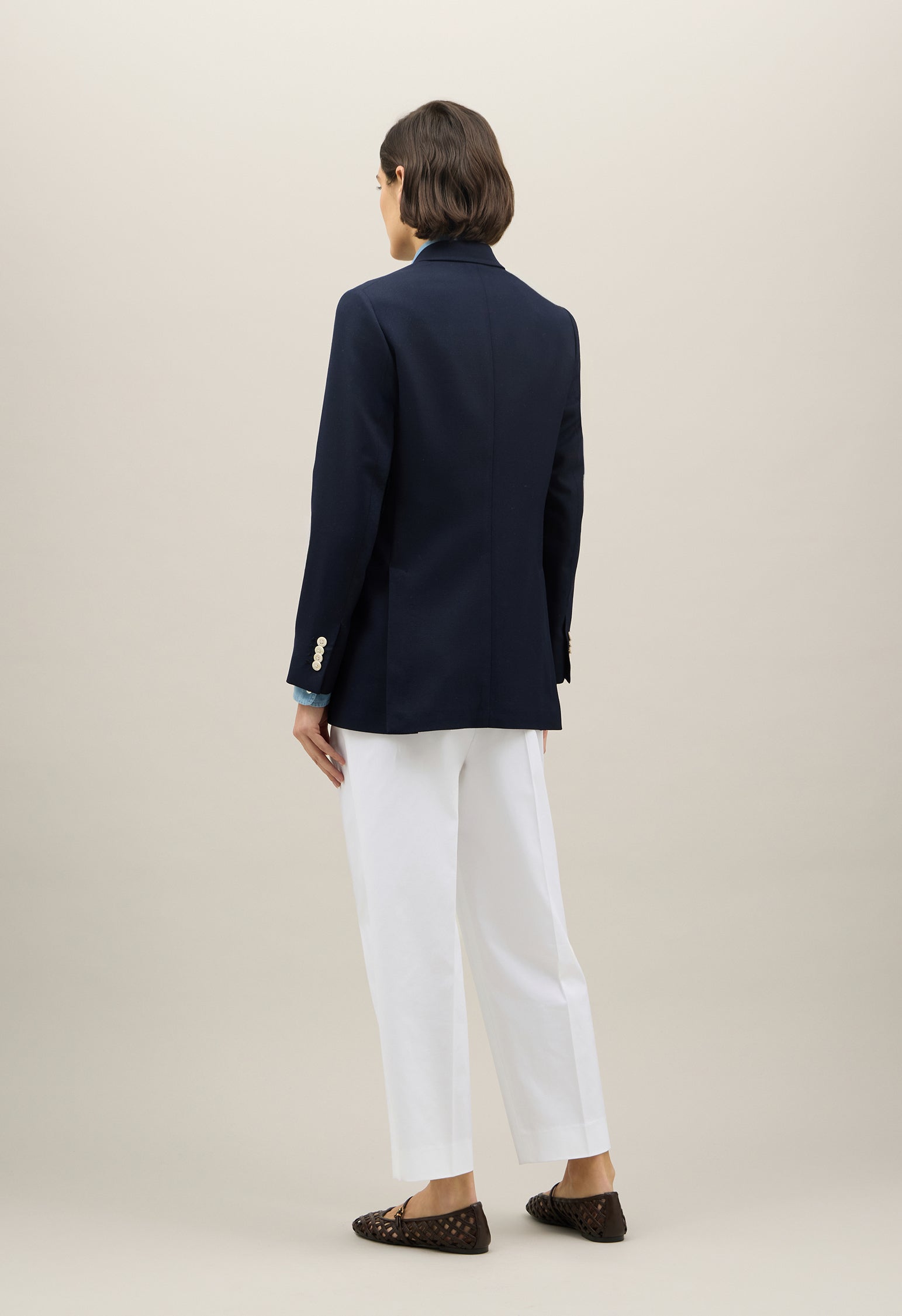 Blauer Blazer Maia aus leichter Wolle mit Wabenstruktur