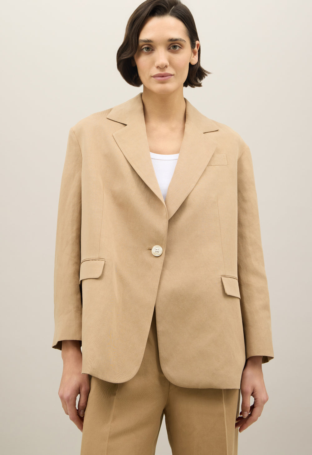 Beige Linen Tencel satin Otta Blazer