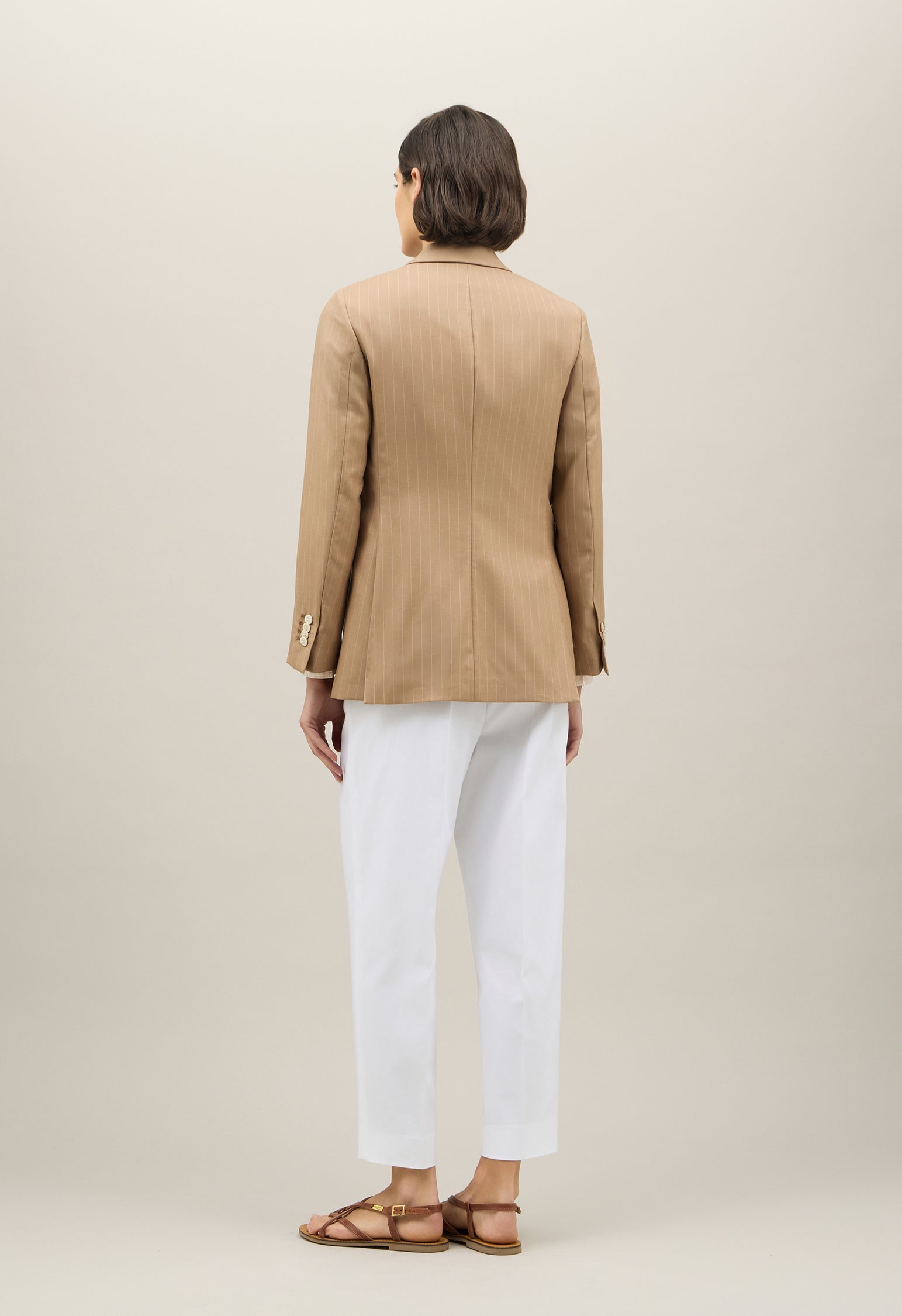Beiger Blazer Bianca aus Wolle mit Nadelstreifen