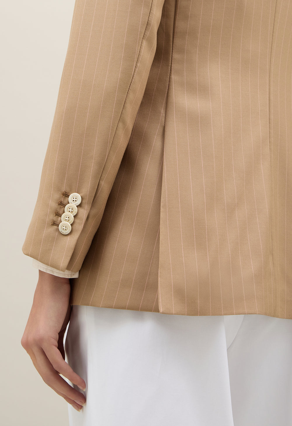 Beige Pinstripe Wool Bianca Blazer