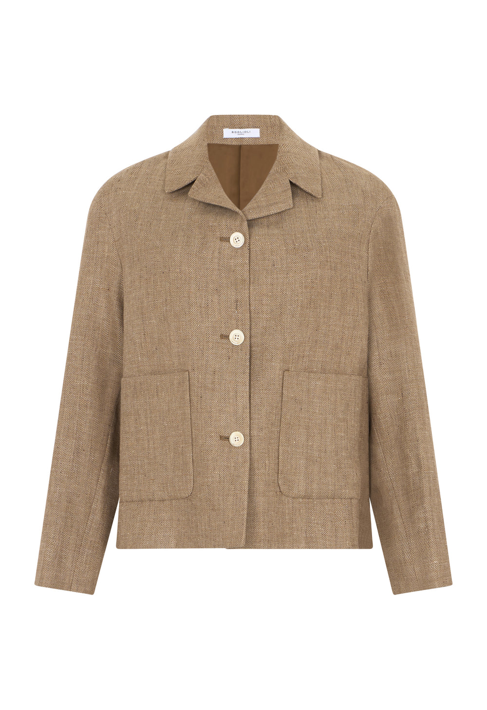 Brauner Blazer Margot aus Leinenmischung mit Fischgrätmuster