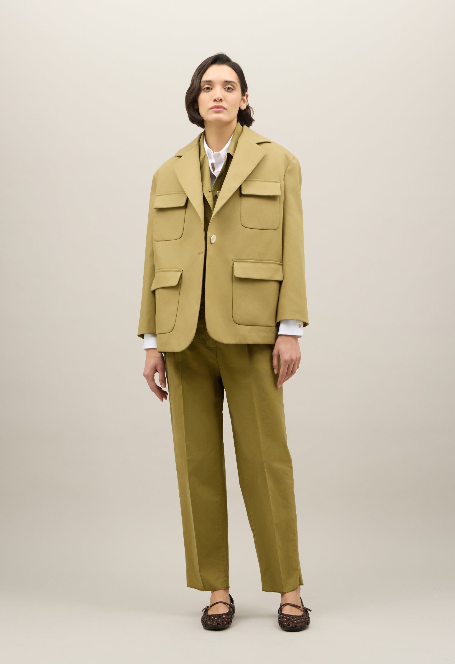 Grüner Blazer Sahara aus doppelter Baumwolle